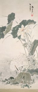 Reiger en lotus door Yamamoto Baiitsu