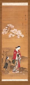 Dame En Bediende Onder Kersenboom door Yamazaki Ryujo