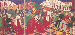 Commandanten Ontvangen de Drinkbekers van de Keizer, 1886 Meiji 19 door Yamazaki Toshinobu