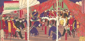 Presentatie van het hoofd van Saigo aan prins Arisogawa door Yamazaki Toshinobu