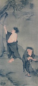 Twee Chinese kluizenaars, Han Shan schrijft op een rots en Shih Te bereidt zijn inkt, naar een kakemono van Yan Hui en gepubliceerd in het tijdschrift 