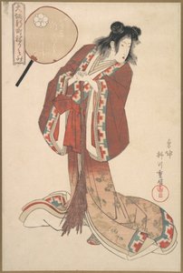 Hinazuru van Naka Ogi-ya als een Onna Jittoku, ca. 1825 door Yanagawa Shigenobu