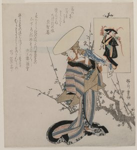 Vrouw bij een pruimenboom gecombineerd met de Wisteria-maagd, c. vroege jaren 1830 door Yanagawa Shigenobu