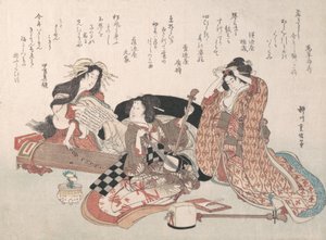 Vrouwen die muziek maken, 19e eeuw door Yanagawa Shigenobu
