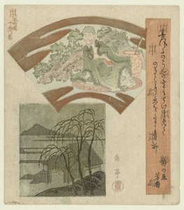Een Chinese wijsgeer en landschap met wilgen door Yashima Gakutei