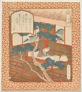 Welvaart: Geleerde Ding Gu Dromend van de Pijnboom, uit de serie Geluk, Welvaart en Lang Leven door Yashima Gakutei