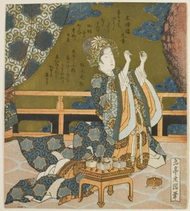 Twee Chinese vrouwen die draad en een spinnenweb in een doos onderzoeken, uit de serie "Diptiek voor de Drumgroep"