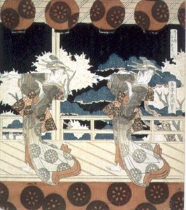 Twee Dansers Voeren op het Podium uit, uit de serie The Dance at Furuichi voor de Hisakataya Group, c.1822 door Yashima Gakutei