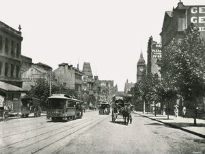 Collins Street, kijkend naar het westen vanaf Russell Street, Melbourne, Australië, 1895 door York and Son