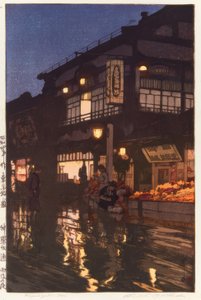 De Kagurazaka-dori bij nacht, na de regen door Yoshida Hiroshi