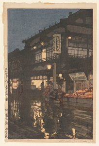 Kagurazaka Straat na een Nachtelijke Regen door Yoshida Hiroshi