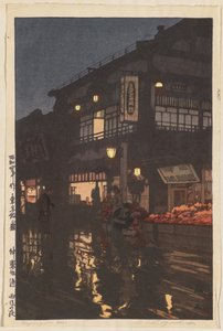 Twaalf scènes van Tokyo: Kagurazaka-straat na een nachtelijke regen door Yoshida Hiroshi