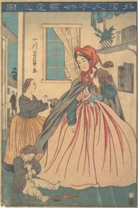 Een buitenlander geniet van haar kinderen, 1860 10e maand door Yoshikazu