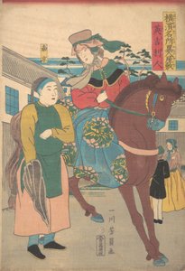 Een Engelse vrouw met een Chinese dienaar in het buitenlandse district, uit de serie Beroemde Pl..., 1861