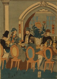 Banket van vijf naties Yokohama club, 1861 door Yoshitomi Utagawa