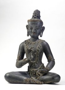 Nepalees-Chinese stijl bodhisattva (lak, doek, sporen van blauw, goud en groene verf & bladgoud) door Yuan Dynasty Chinese School