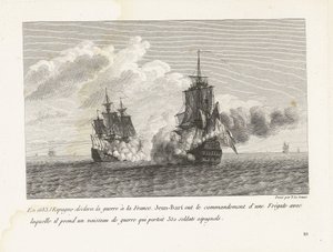 Jan Bart verovert een Spaans schip met 350 soldaten aan boord, 1683