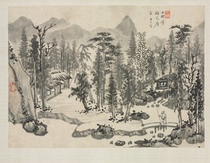 Landschapsalbum in verschillende stijlen: Landschap naar Wu Zhen