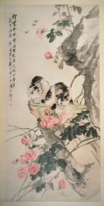 Katten op een Rots met Rozen door Zhang Cheng