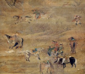 Mongoolse ruiter achtervolgt een paard (detail)