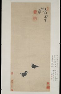 Twee kuikens, c.1694 door Zhu Da
