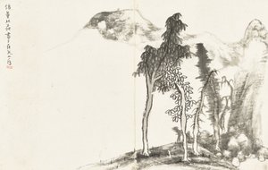 Landschappen en bloemen, album van zes bladen door Zhu da Bada Shanren