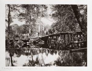 Een militaire brug over de Chickahominy, Virginia, VS, ca. 1862 door Ferdinand Georg Waldmuller