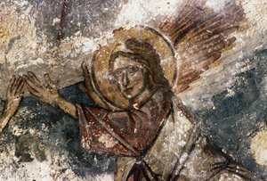 Engel, fresco in Byzantijnse kerk van Agios Georgios, Apodoulou, Kreta, Griekenland door Georg Carl Heinrich Dollmann