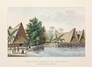 Architectuur Huizen op Oualan, Caroline-eilanden door Frederick (attr. to) Barnard