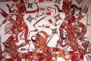 Plafondschildering in het Koninklijk Paleis; Slag van de Goden; Kerta Gosa; Taman Gili paleis; Klungkung; Semarapura; Bali; Indonesië; Zuidoost-Azië; Azië door Frederick (attr. to) Barnard