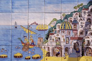 Keramische beschilderde tegels, Positano, Amalfikust, Campania, Italië