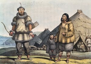 Tsjoektsji-familie voor hut, Beringstraat, Rusland, door Louis Choris
