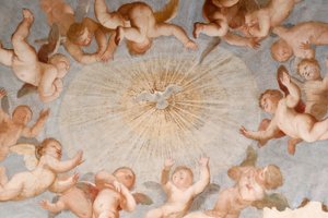 Duif van de Heilige Geest. Fresco. De Basilica della Santissima Annunziata del Vastato. Genua. Italië. door . .