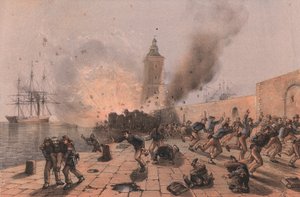 Explosie van buskruitvat van Lantaarn, belegering van Ancona door William Walcutt