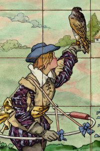 Interieur, tegelpaneel, schilder Furcy Ernest Tondeur, uitvoerder Boch Frères La Louvière, tweede paneel, detail