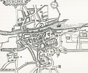 Kaart van Dublin, Ierland in 1610, uit Our Own Country gepubliceerd in 1898 door Ferdinand Georg Waldmuller