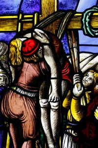 Museum van de Kathedraal van Milaan. Glas-in-loodraam. Afdaling van Christus. 16e eeuw. Italië.