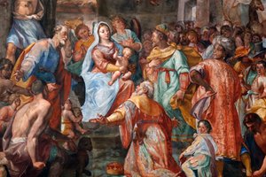 Kerststal. Fresco. San Donato kerk. Genua. Italië. door . .