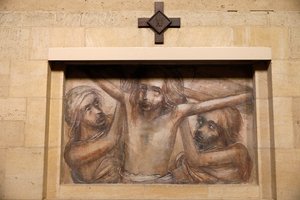 Orval trappistenabdij, België. Kerk. Kruisweg. 11e station