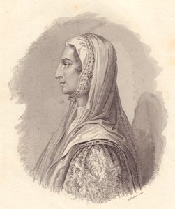 Portret van Italiaanse edelvrouw Beatrice Lascaris di Tenda (1372-1418), kopergravure door G Fusinati naar portret gepubliceerd door Antonio Campo door William Walcutt