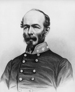 Portret van Joseph Eggleston Johnston (1807-1891), Amerikaanse legerofficier tijdens de Mexicaans-Amerikaanse Oorlog, Seminole Oorlogen en Amerikaanse Burgeroorlog, gravure door William Walcutt