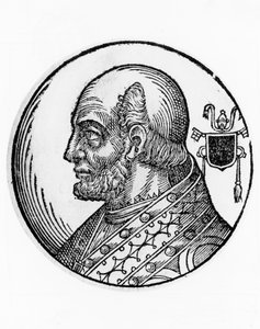 Portret van Theodorus I (overleden 649), 73e paus van de Katholieke Kerk vanaf 642, gravure