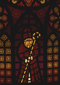 Sint Nicolaas, glas-in-loodraam in Kusnacht kerk, Kanton Zürich, Zwitserland door William Walcutt