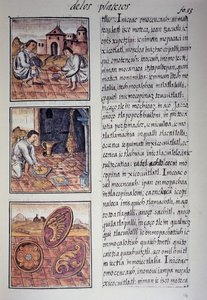 Servies- en schildproductie, pagina uit de Florentijnse Codex, tweetalige versie in Spaans en Nahuatl door Georg Carl Heinrich Dollmann