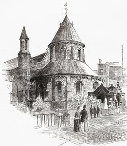 De Temple Church, Londen, Engeland, gezien in de 19e eeuw.