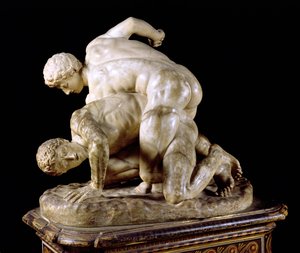 De worstelaar, kopie van Grieks beeldhouwwerk 3e eeuw v.Chr. door Hippolyte Lalaise Devéria