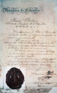 De daad waarmee Simon Bolivar de stad San Miguel de Ibarra tot hoofdstad van de omliggende provincie verklaarde, destijds onderdeel van Groot-Colombia (nu Ecuador), 2 november door Georg Carl Heinrich Dollmann