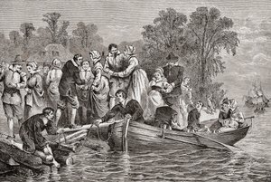 Tabaksbruiden arriveren in Jamestown, Virginia, VS door . .