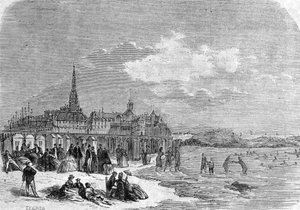Uitzicht op baders op het strand van Saint Malo door . .