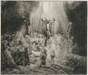 Christus gekruisigd tussen de twee dieven (De drie kruisen) door Rembrandt van Rijn